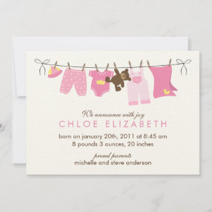 Aankondigingen van de geboorte van de wasdag Baby