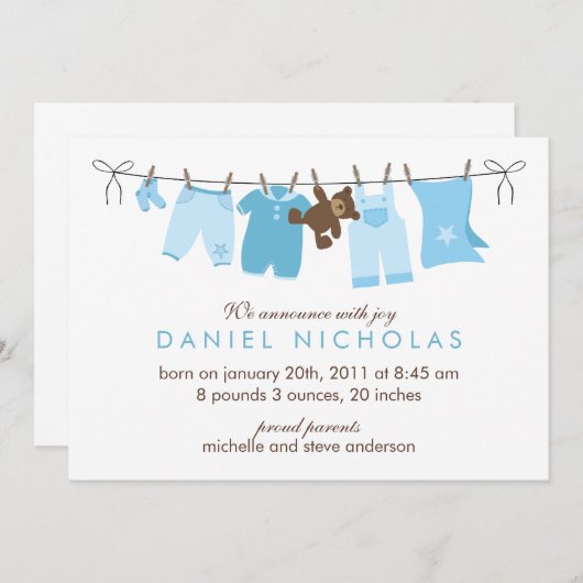 Aankondigingen van de geboorte van de wasdag Baby (Voorkant / Achterkant)
