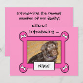 Aankondigingen van de hond adoptie of geboorte (ro (Voorkant / Achterkant)