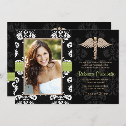 Aankondigingen van groene verpleegkundige Graduati (Voorkant / Achterkant)