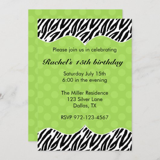 Aankondigingen van Zebra Print Green Dot (Voorkant / Achterkant)