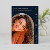 Aankondigingskaart met afstudeerfoto folie uitnodiging (Staand Voorkant)