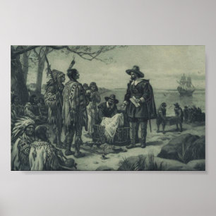 Aankoop van het eiland Manhattan door Peter Minuit Poster