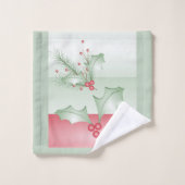 Aankoop van Holly Light Green Pink Christmas Bad Handdoek (Wasdoekje)