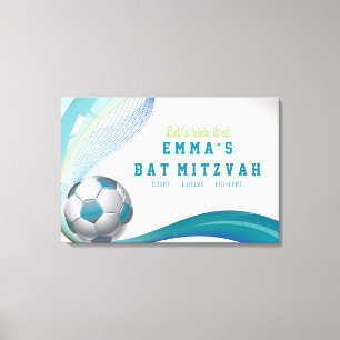 Aanmeldingskaart SOCCER GIRL Aqua Bat Mitzvah Canvas Afdruk