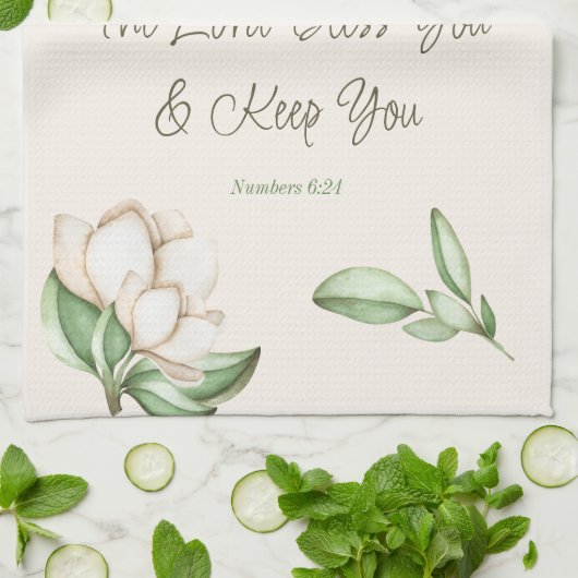 Aanmoedigend Bijbelvers Magnolia Waterverf Script Theedoek (Gevouwen)