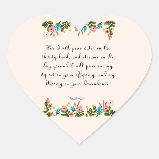 Aanmoedigende Bijbelverzen Kunst - Jesaja 44:3 Hart Sticker (Voorkant)