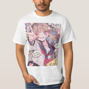 Aanmoediging Anime Schoolgirl Art Print T-shirt