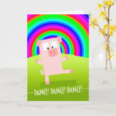 Aanmoediging Kaart met Pig Under Rainbow, Dans! (Gele Bloem)