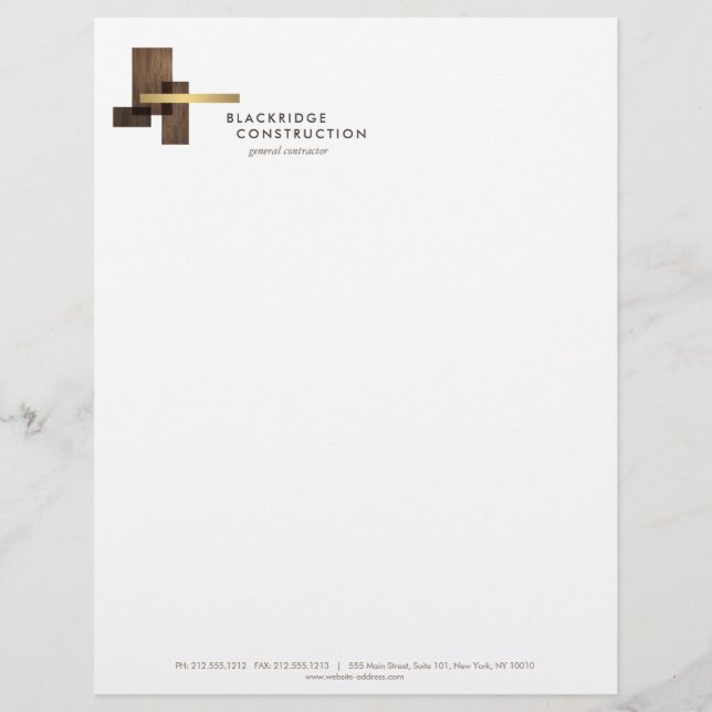 Aannemer Constructie Hout Goud Logo Briefhoofd (Voorkant)