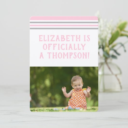 Aanneming Partij Moderne Roze & Grijze Stripes Kaart (Staand voorkant)