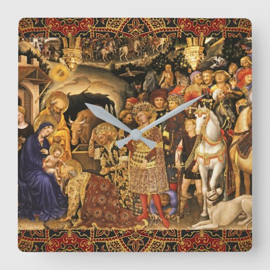 AANNEMING VAN MAGI Gentile Da Fabriano, Kerstmis Vierkante Klok (Voorkant)