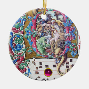 AANNEMING VAN MAGI,NATIVITEITSMONOGRAM MET DOLFINE KERAMISCH ORNAMENT
