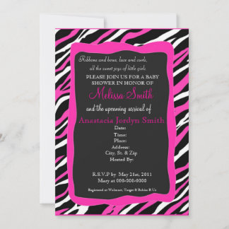 Aannodiging tot Baby shower Zebra Print - Hot Pink Kaart