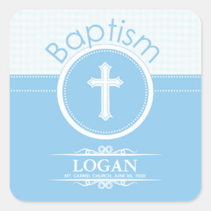 Aanpasbaar, Blauwe Jongen Kind van God Doopsel Vierkante Sticker