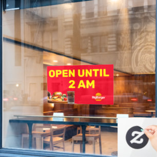 Aanpasbaar Burger Restaurant Logo Open Tot 02:00 Raamsticker