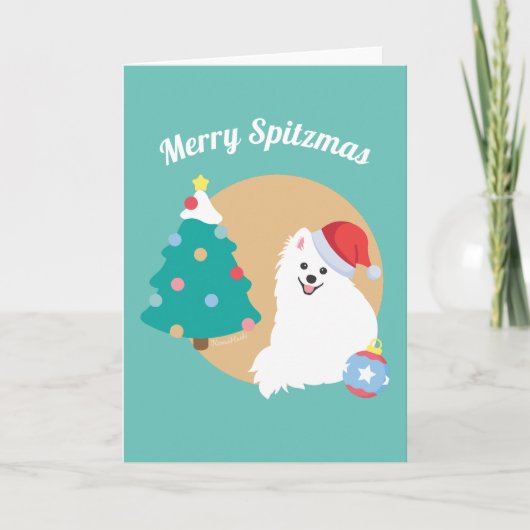 Aanpasbaar - Cute Japanse Spitz-hond Kerstmis Kaart (Voorkant)