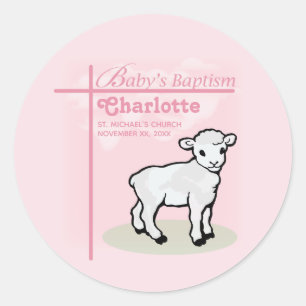 Aanpasbaar, Doop, Roze, Meisje, Lam Ronde Sticker