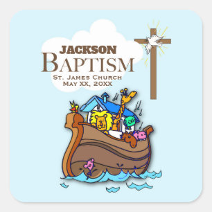 Aanpasbaar, Doopfeest Noah's Ark voor baby jongen Vierkante Sticker