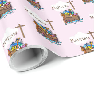 Aanpasbaar, Doopfeest Noah's Ark voor babymeisjes Cadeaupapier