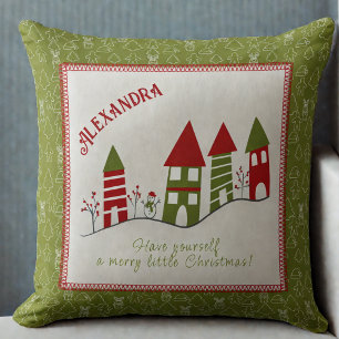 Aanpasbaar leuk rood&groen dorpje met Kerstmis Kussen