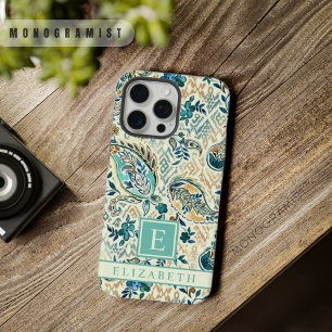 Aanpasbaar Licht Donkerblauw Wit Paisley Patroon iPhone 15 Pro Max Hoesje