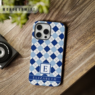 Aanpasbaar Licht Wit Donkerblauw Argyle Patroon iPhone 15 Pro Max Hoesje