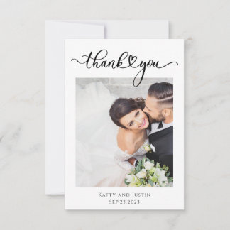 Aanpasbaar Minimalistisch Script Hart Trouwfoto Bedankkaart