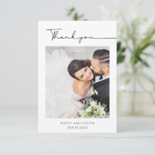 Aanpasbaar Minimalistisch Script Hart Trouwfoto Bedankkaart