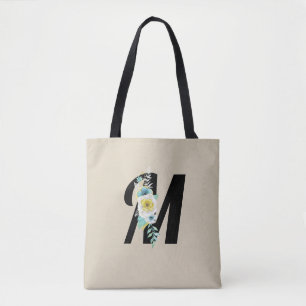 Aanpasbaar monogram wit en aqua bloemenspray draagtas