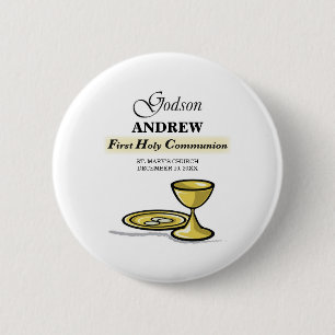 Aanpasbaar, peetzoon Eerste Communie Kelk Ronde Button 5,7 Cm