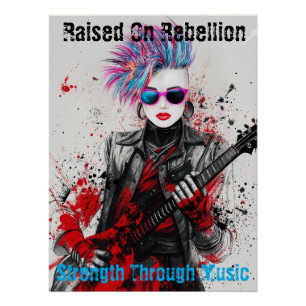 Aanpasbaar Punk Meisje Gitarist Art Inspirerend Perfect Poster