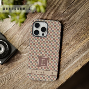 Aanpasbaar Rood Groen Bruin Beige Geruit iPhone 15 Pro Max Hoesje