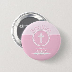 Aanpasbaar, Roze Meisje Kind van God Doop Ronde Button 5,7 Cm