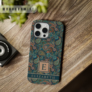 Aanpasbaar Teal Blauw Groen Paisley Patroon iPhone 15 Pro Max Hoesje