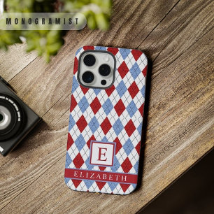Aanpasbaar Wit Blauw Rood Argyle Patroon iPhone 15 Pro Max Hoesje