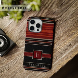 Aanpasbaar Zwart Rood Oranje Wit Azteekse Patroon iPhone 15 Pro Max Hoesje