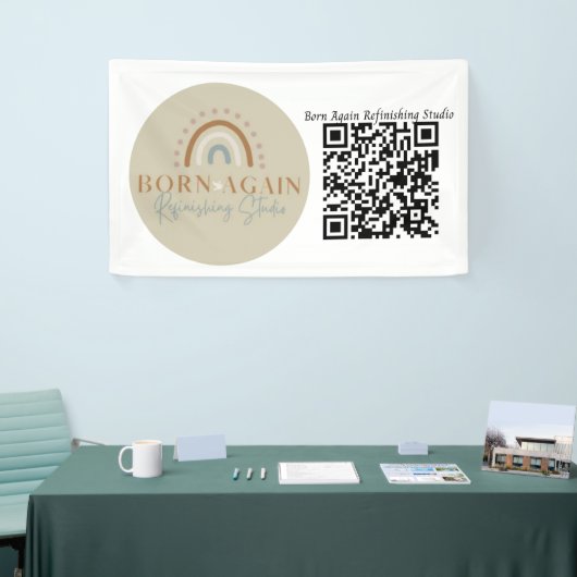 Aanpasbare bedrijfsnaam & QR-code Spandoek (Beurs)