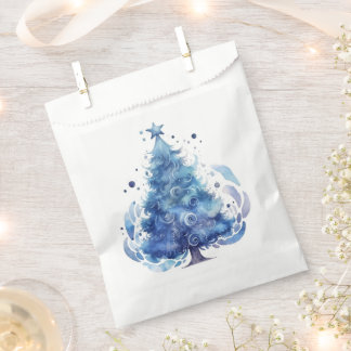 Aanpasbare Blauwe Aquarel Kerstboom Bedankzakje
