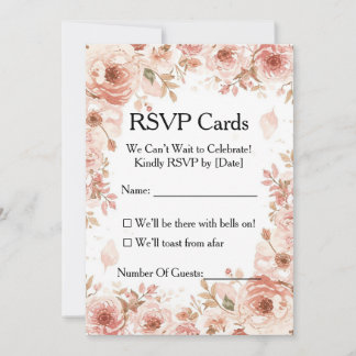 Aanpasbare bloem Roze Rozen RSVP kaart