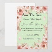 Aanpasbare bloemige roze rozen Save the Date Kaart (Voorkant / Achterkant)
