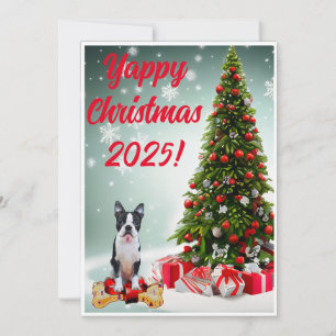 Aanpasbare Boston Terrier Gelukkige Kerstkaart Aankondiging