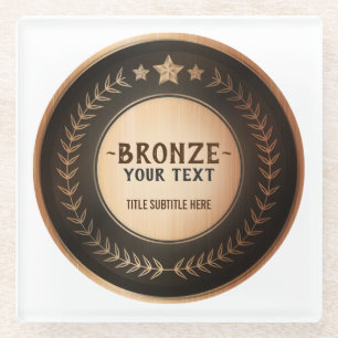 AANPASBARE BRONZEN KAMPIOEN MEDAILLE MET EIGEN OPD GLAZEN ONDERZETTER