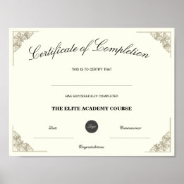 Aanpasbare certificaat van voltooiing met logo en poster