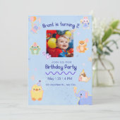 Aanpasbare Cute Kinderverjaardagsuitnodiging Kaart (Staand voorkant)