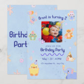 Aanpasbare Cute Kinderverjaardagsuitnodiging Kaart (Voorkant / Achterkant)