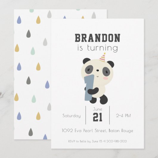 Aanpasbare Cute Panda Eerste Verjaardag Kaart (Voorkant / Achterkant)