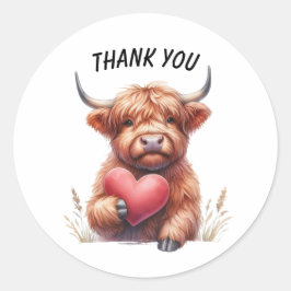 Aanpasbare dank je tekst, hooglandkalf ronde sticker