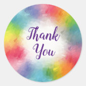 Aanpasbare Dank U Tekst Regenboog Kleuren Script Ronde Sticker (Voorkant)