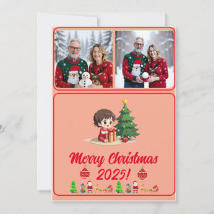 Aanpasbare Digitale 2 Foto Traditionele Kerstkaart Kaart